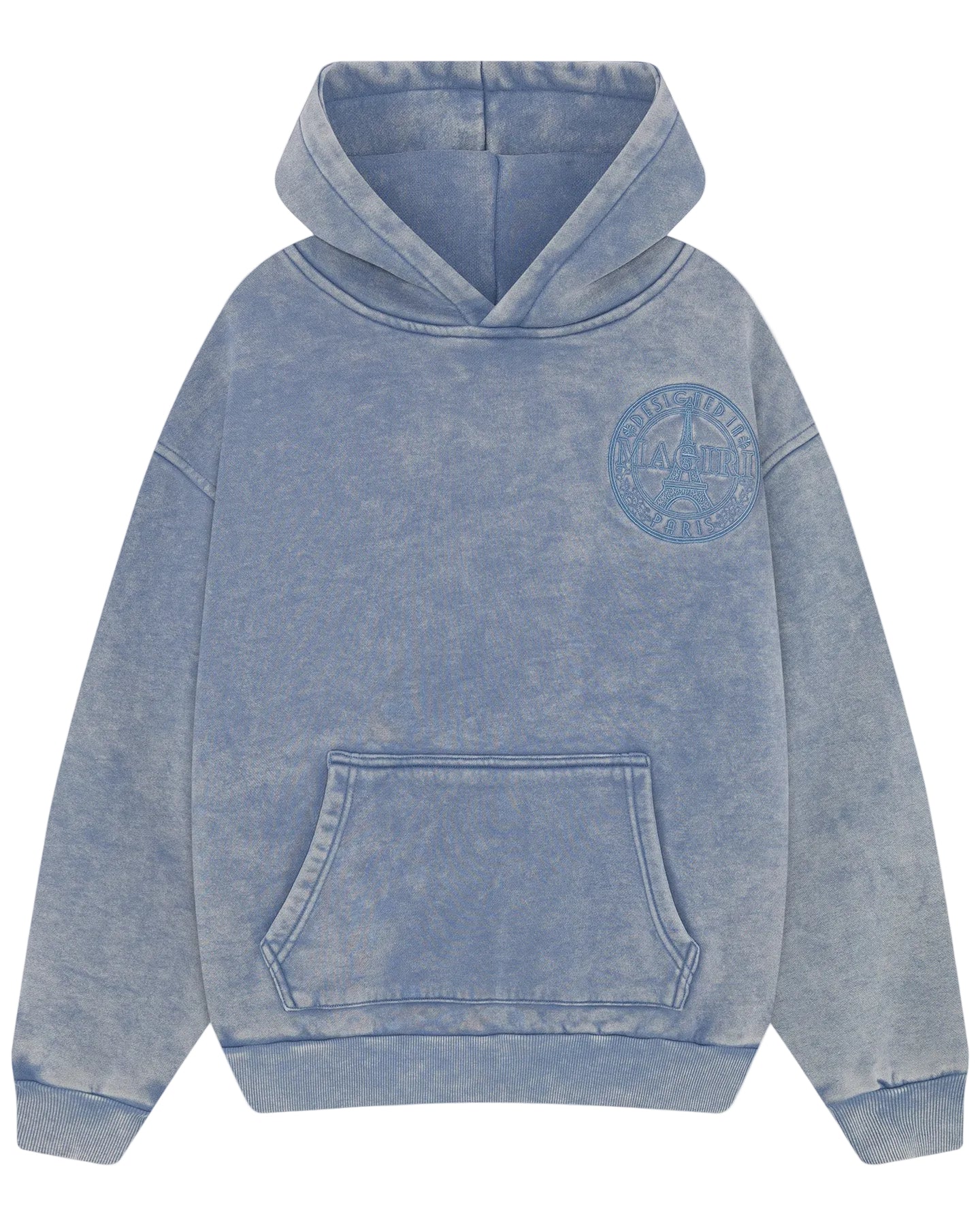 MAGIRI Embroidered Acid Washed Blue Hoodie